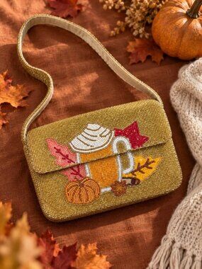 NWT Sol & Mer Beaded Pumpkin Spice Latte Fall Inspired Purse